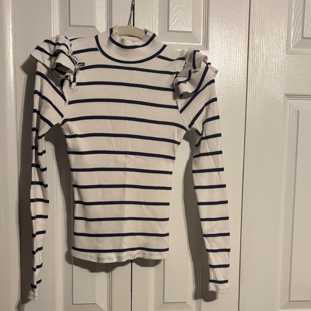 T.La by Anthropologie Striped Ruffled turtleneck top size XXS - Picture 2 of 7